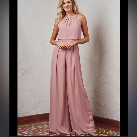 JASMINE BRIDESMAIDS NWT bridesmaid jumpsuit gardenia pink mauve lace chiffon - Picture 1 of 14